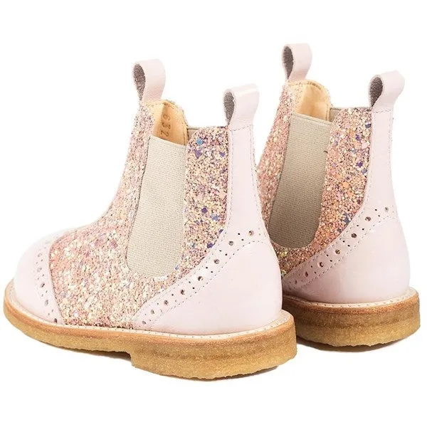 Angulus Chelsea Boots Pale Rose/Rose Glitter/Beige Elastic