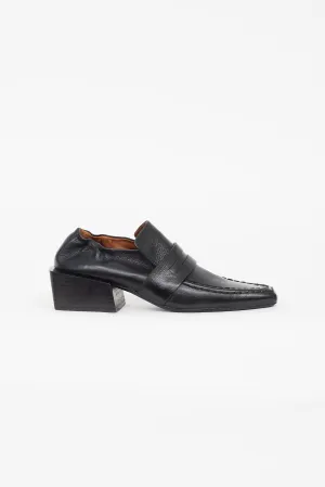 Black Leather Block Heel Loafer