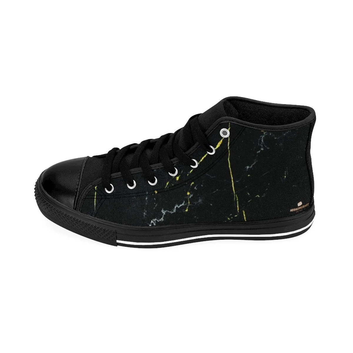 Black Marble Print Men's High Tops, Abstract Print Men's High-Top Sneakers Tennis Shoes