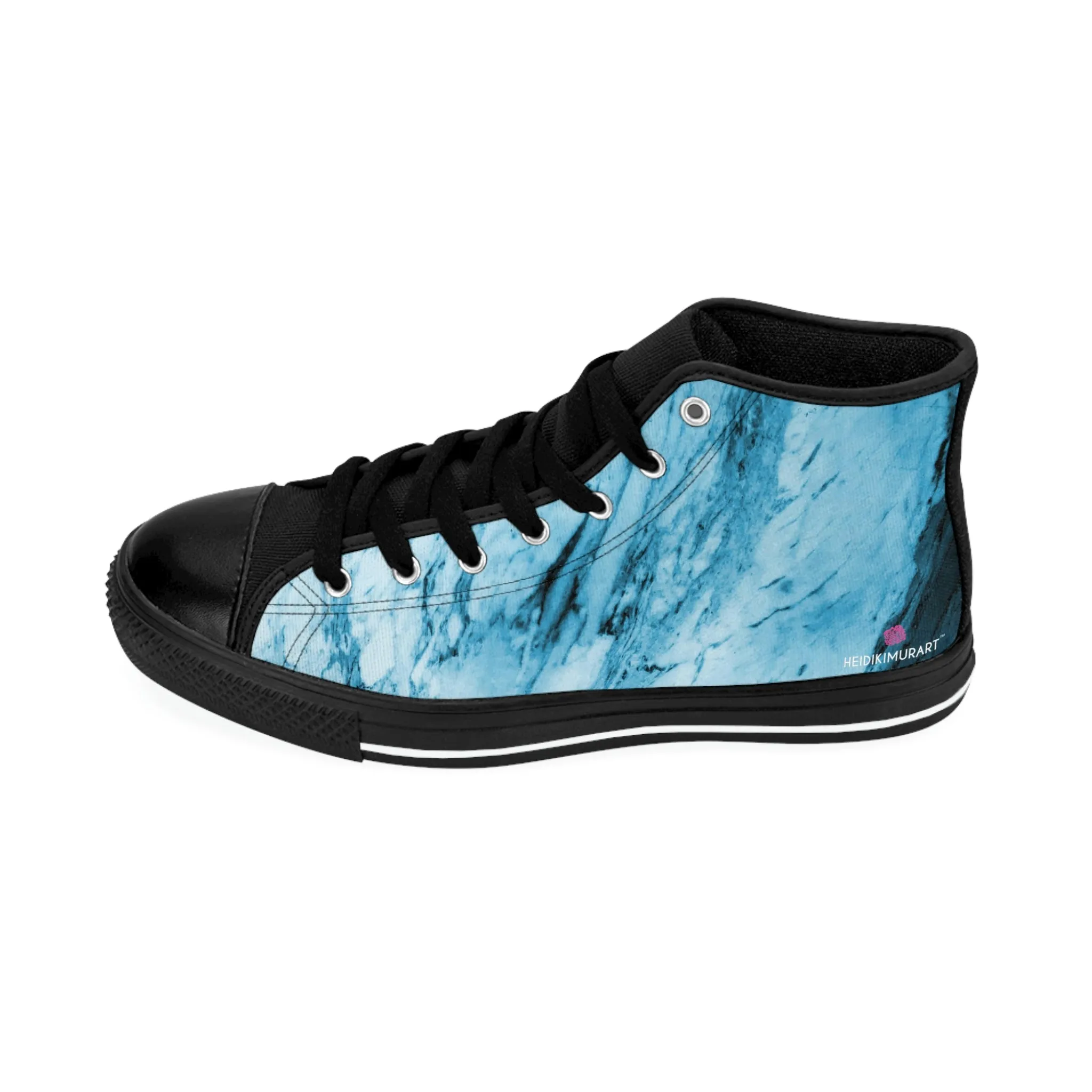 Blue Marble Print Men's Sneakers, Designer Men's High Top Sneakers Running Fashion Canvas Shoes