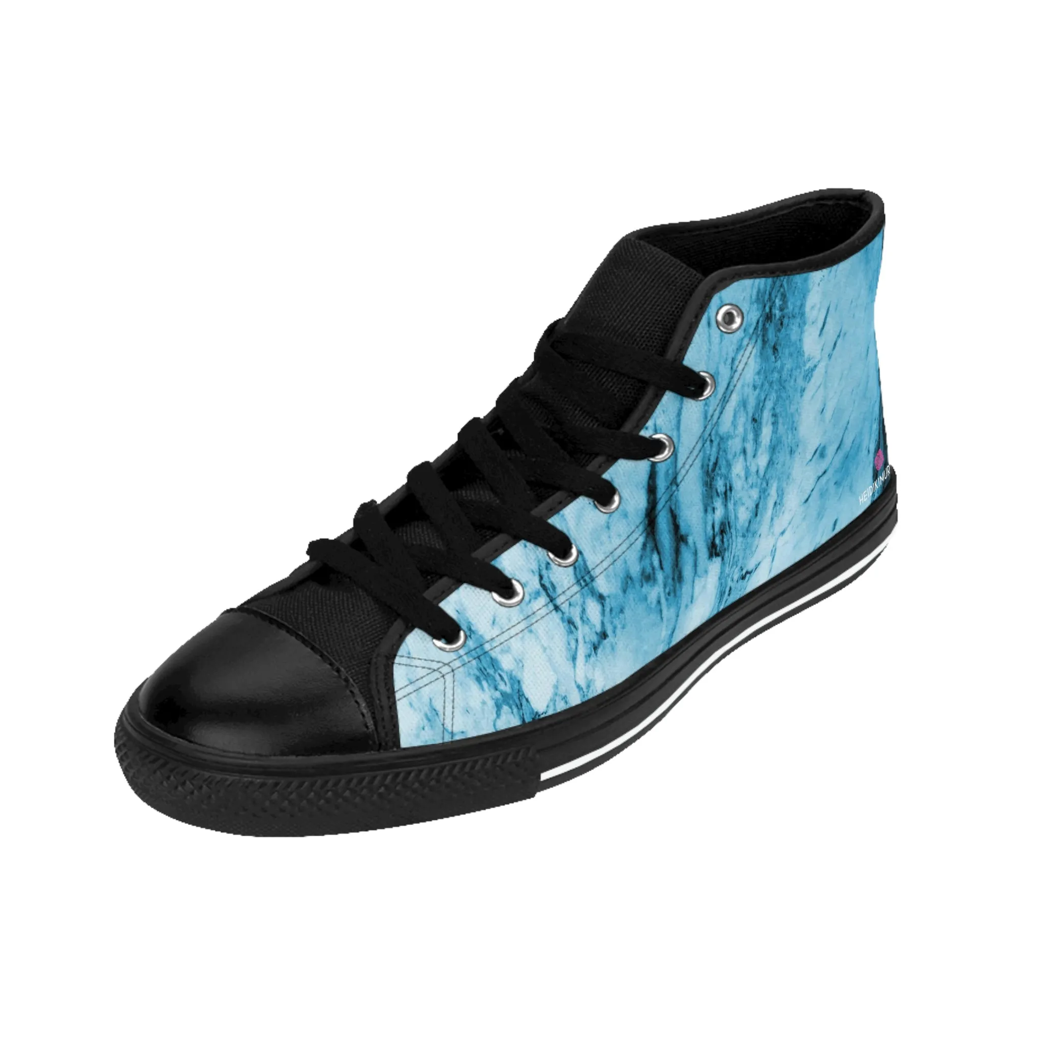 Blue Marble Print Men's Sneakers, Designer Men's High Top Sneakers Running Fashion Canvas Shoes