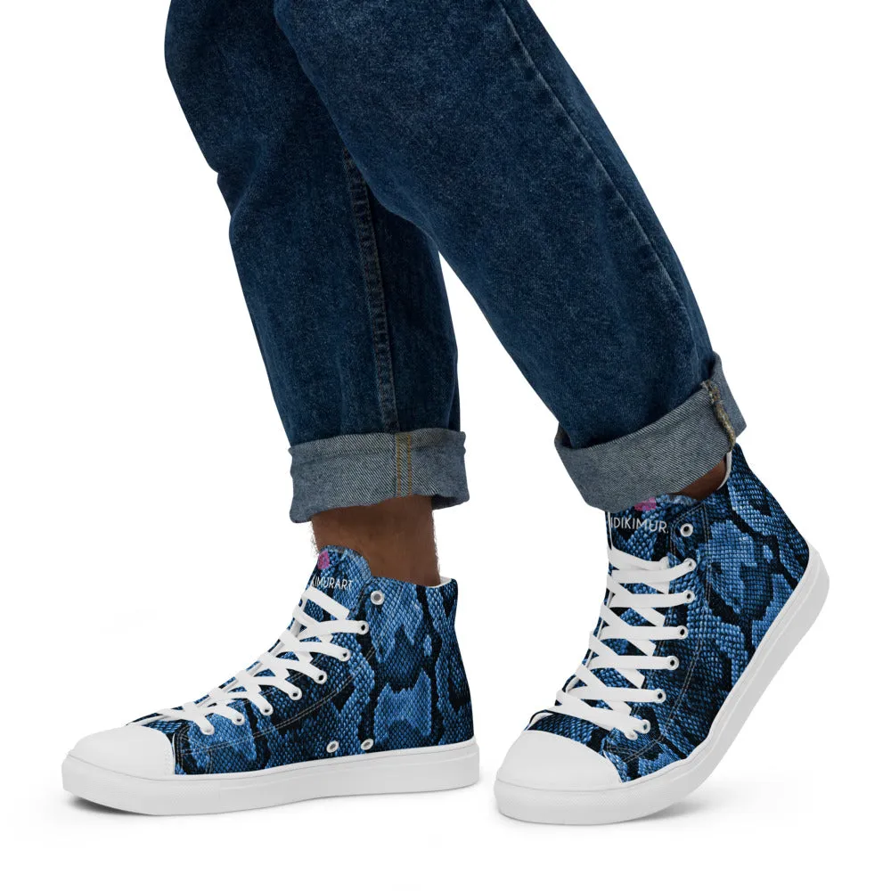 Blue Snake Print Men's Sneakers, Modern Python Stylish Snake Print Designer Men's High Top Tennis Shoes (US Size: 5-13)