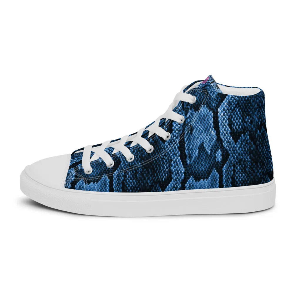 Blue Snake Print Men's Sneakers, Modern Python Stylish Snake Print Designer Men's High Top Tennis Shoes (US Size: 5-13)