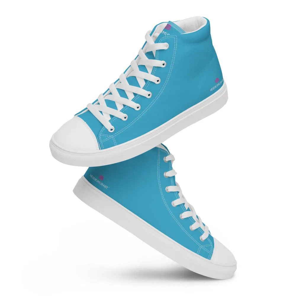 Blue Solid Color Men's Sneakers, Modern Minimalist High Top Tennis Shoes For Stylish Men