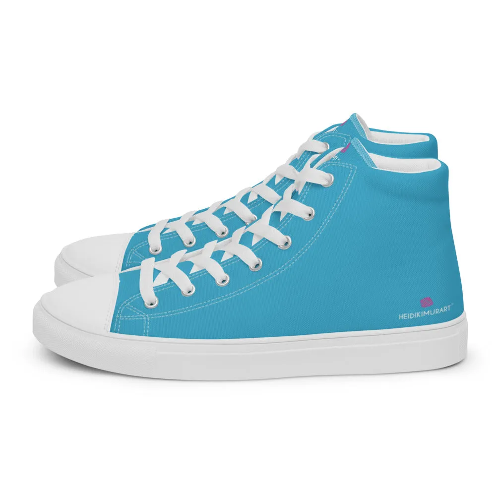 Blue Solid Color Men's Sneakers, Modern Minimalist High Top Tennis Shoes For Stylish Men