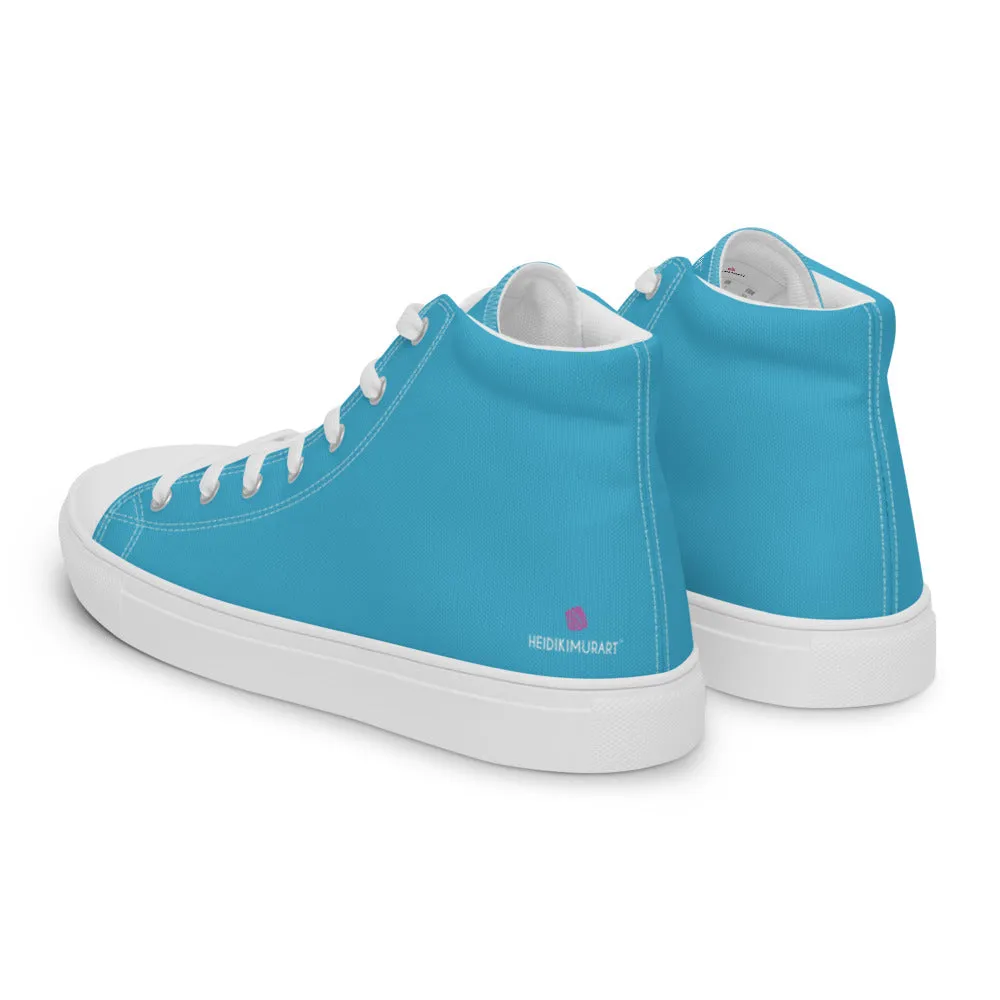 Blue Solid Color Men's Sneakers, Modern Minimalist High Top Tennis Shoes For Stylish Men