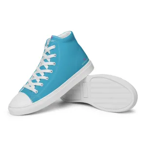 Blue Solid Color Men's Sneakers, Modern Minimalist High Top Tennis Shoes For Stylish Men