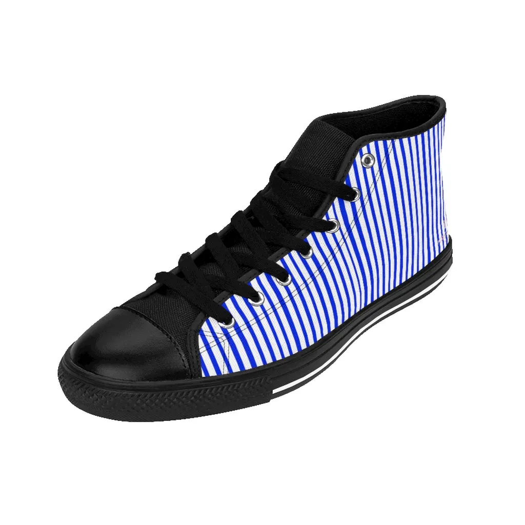 Blue Striped Men's High-top Sneakers, Modern Stripes Men's Designer Tennis Running Shoes (US Size: 6-14)