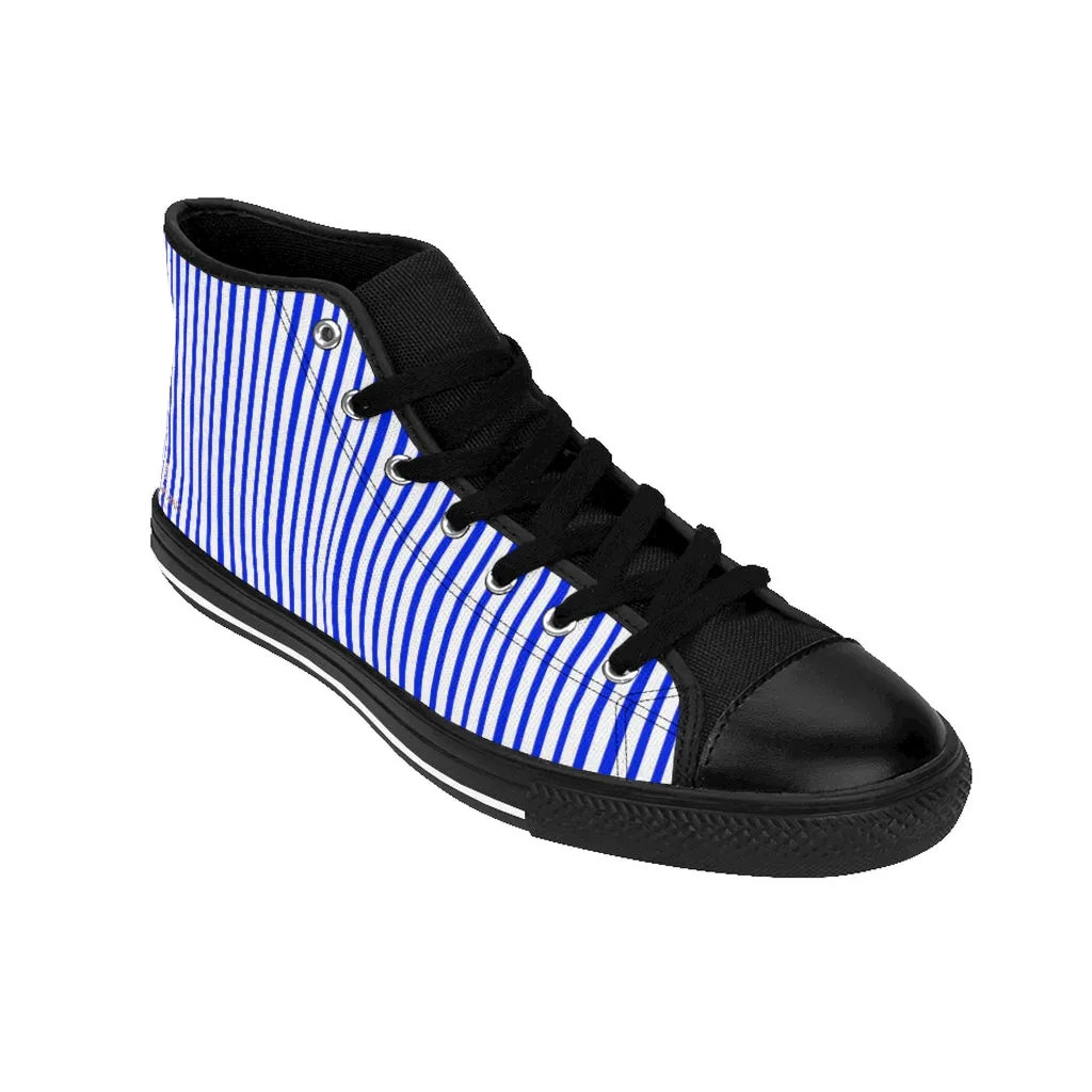 Blue Striped Men's High-top Sneakers, Modern Stripes Men's Designer Tennis Running Shoes (US Size: 6-14)