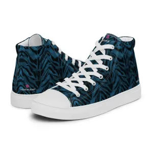 Blue Tiger Striped Men's Sneakers, Animal Print Premium High Top Tennis Shoes For Men (US Size: 5-13)