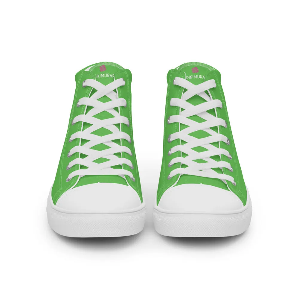 Bright Green Men's High Tops, Solid Green Color Men’s High Top Canvas Sneaker Shoes (US Size: 5-13)