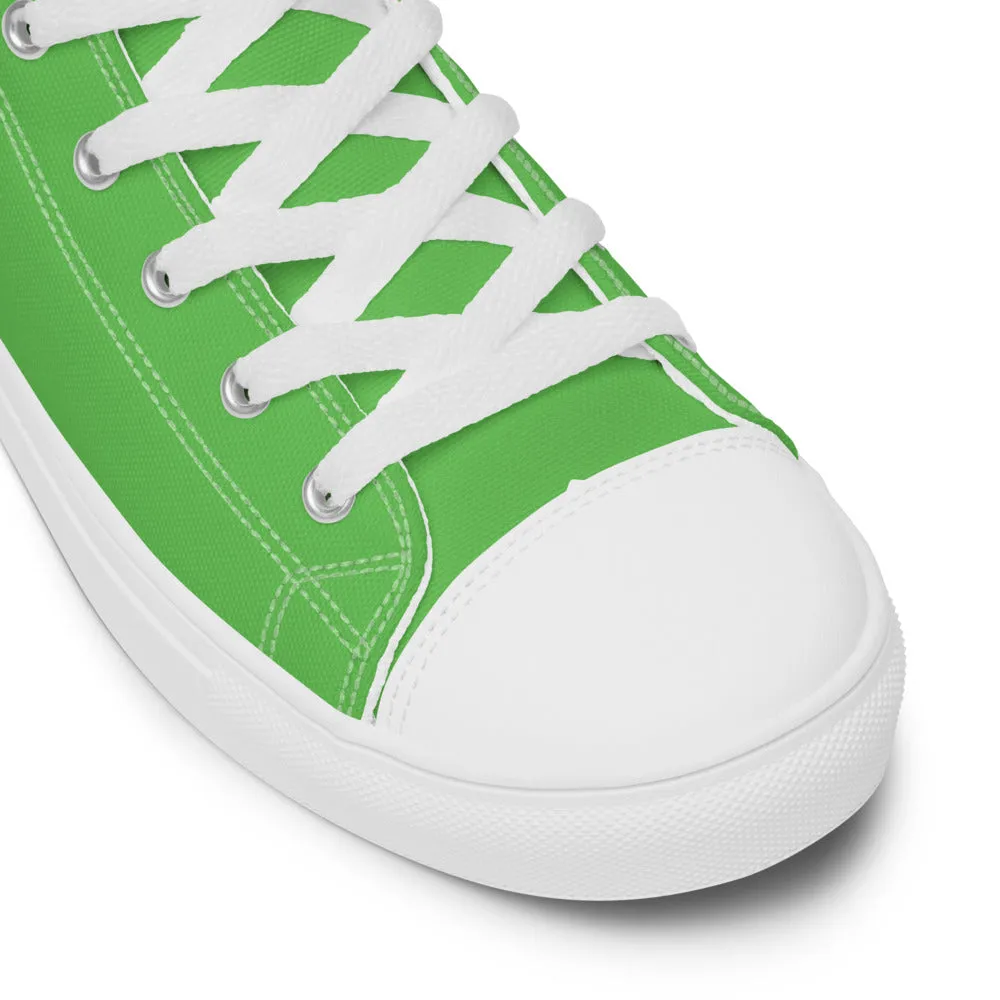 Bright Green Men's High Tops, Solid Green Color Men’s High Top Canvas Sneaker Shoes (US Size: 5-13)