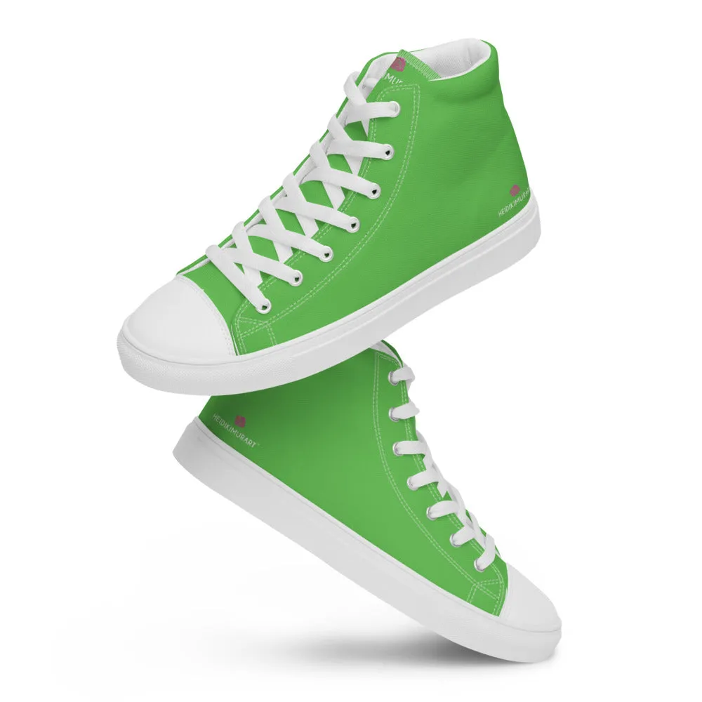 Bright Green Men's High Tops, Solid Green Color Men’s High Top Canvas Sneaker Shoes (US Size: 5-13)