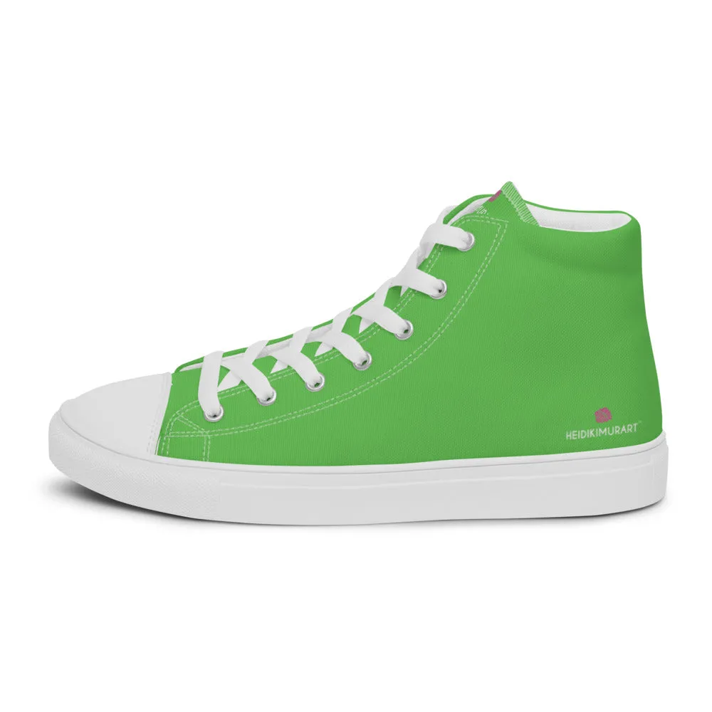 Bright Green Men's High Tops, Solid Green Color Men’s High Top Canvas Sneaker Shoes (US Size: 5-13)