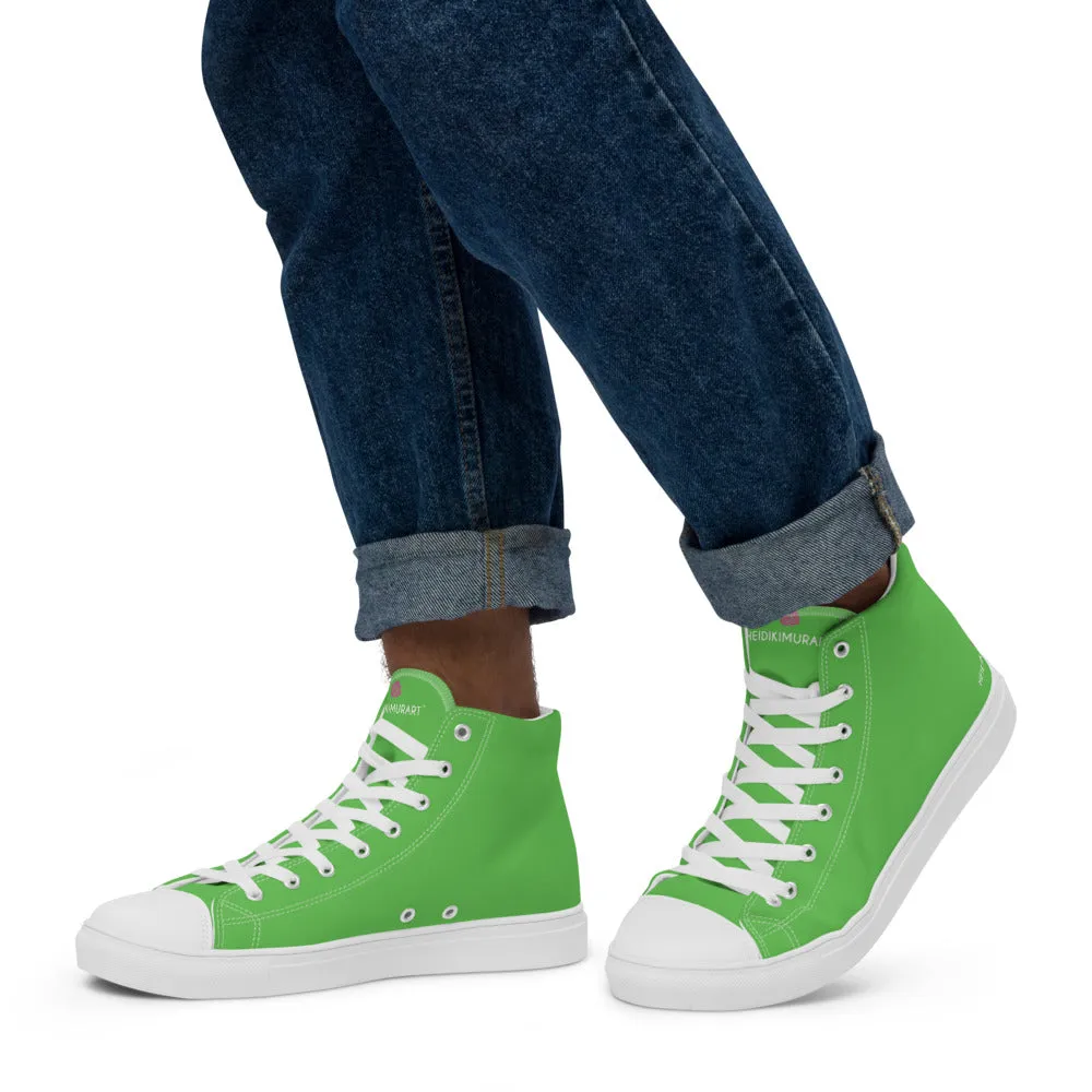 Bright Green Men's High Tops, Solid Green Color Men’s High Top Canvas Sneaker Shoes (US Size: 5-13)