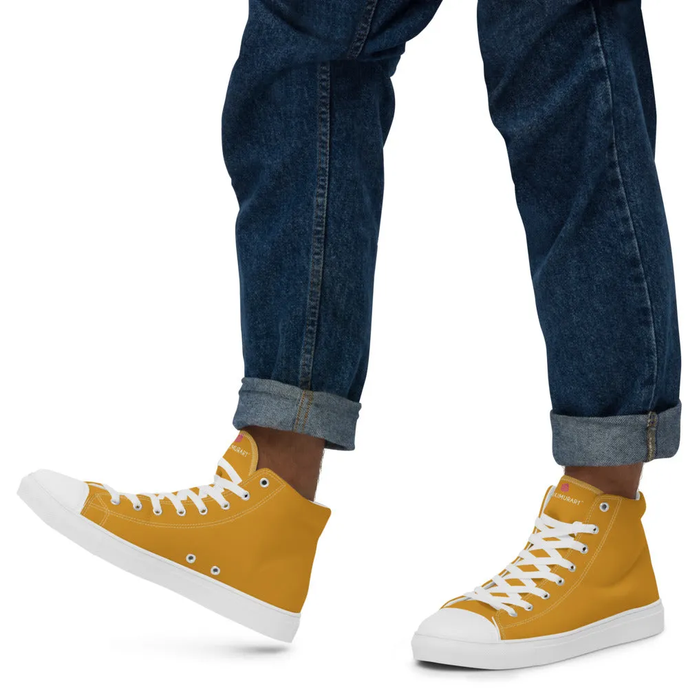 Bright Yellow Men's High Top Sneakers, Modern Minimalist Best Solid Color Canvas High Top Shoes For Men