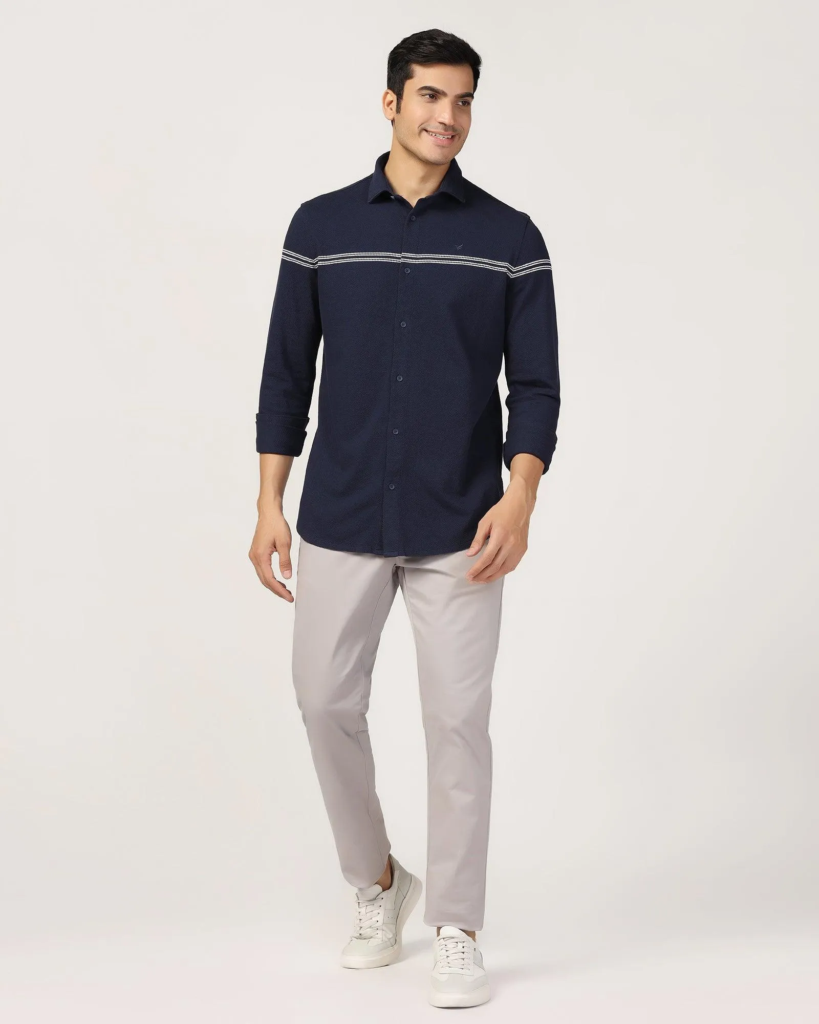 Casual Navy Textured Shirt - Liv