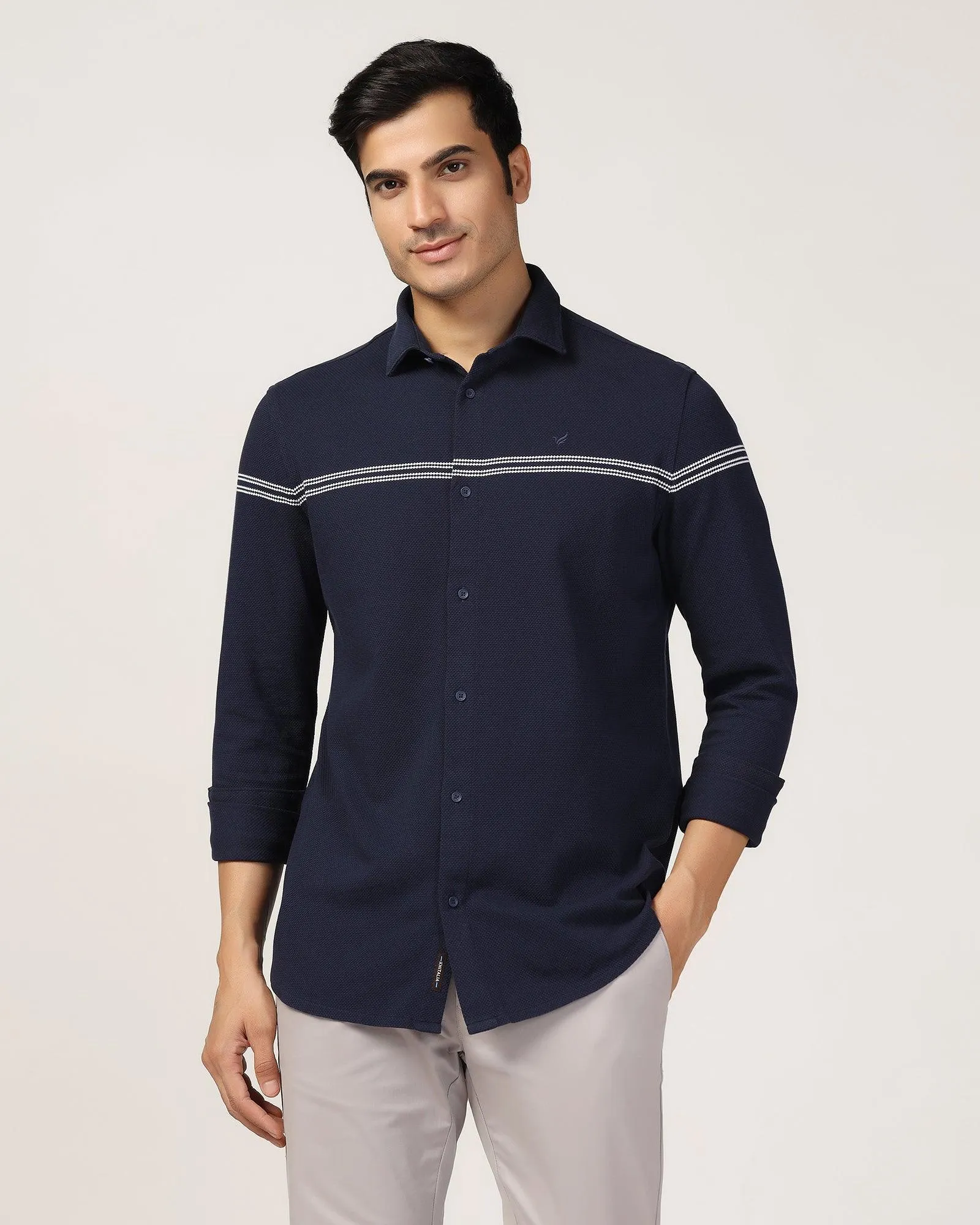 Casual Navy Textured Shirt - Liv