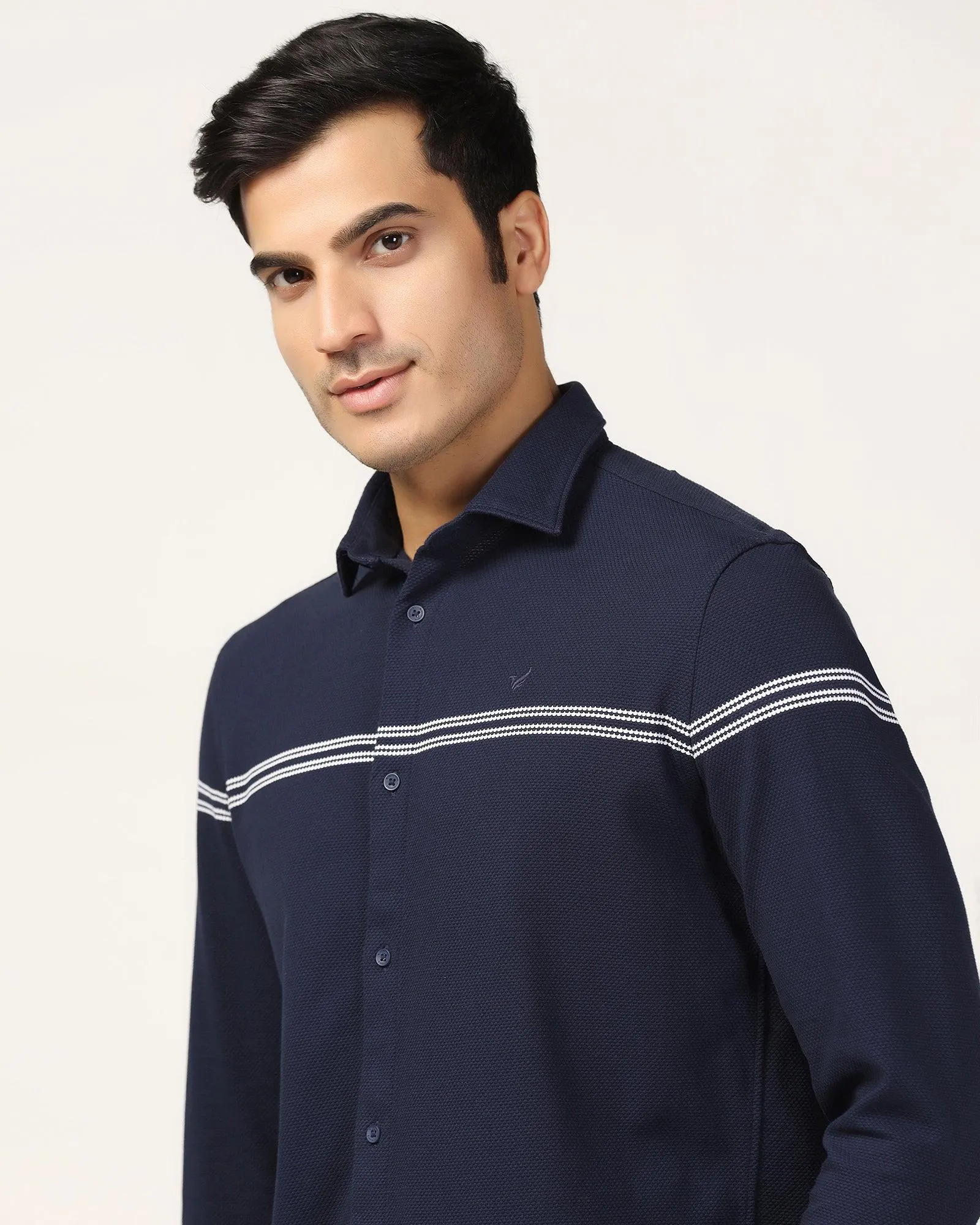 Casual Navy Textured Shirt - Liv