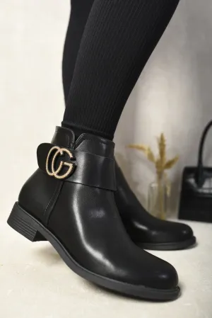 Chelsea Buckle Chunky Low Heel Ankle Boots