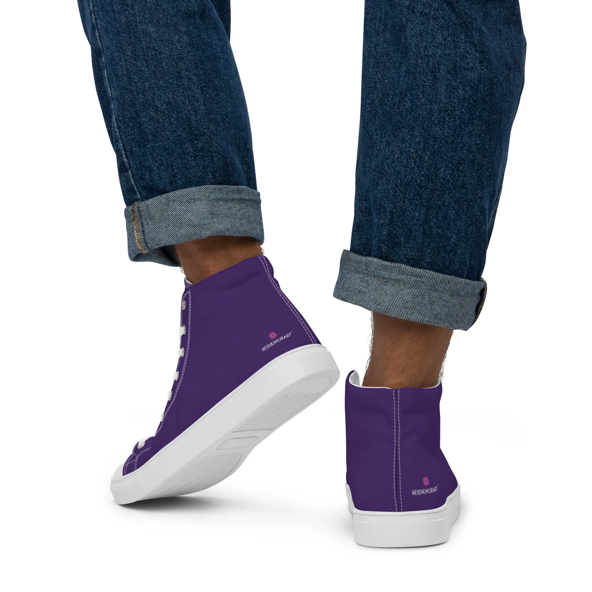 Dark Purple Men's High Tops, Solid Color Men’s high top canvas shoes