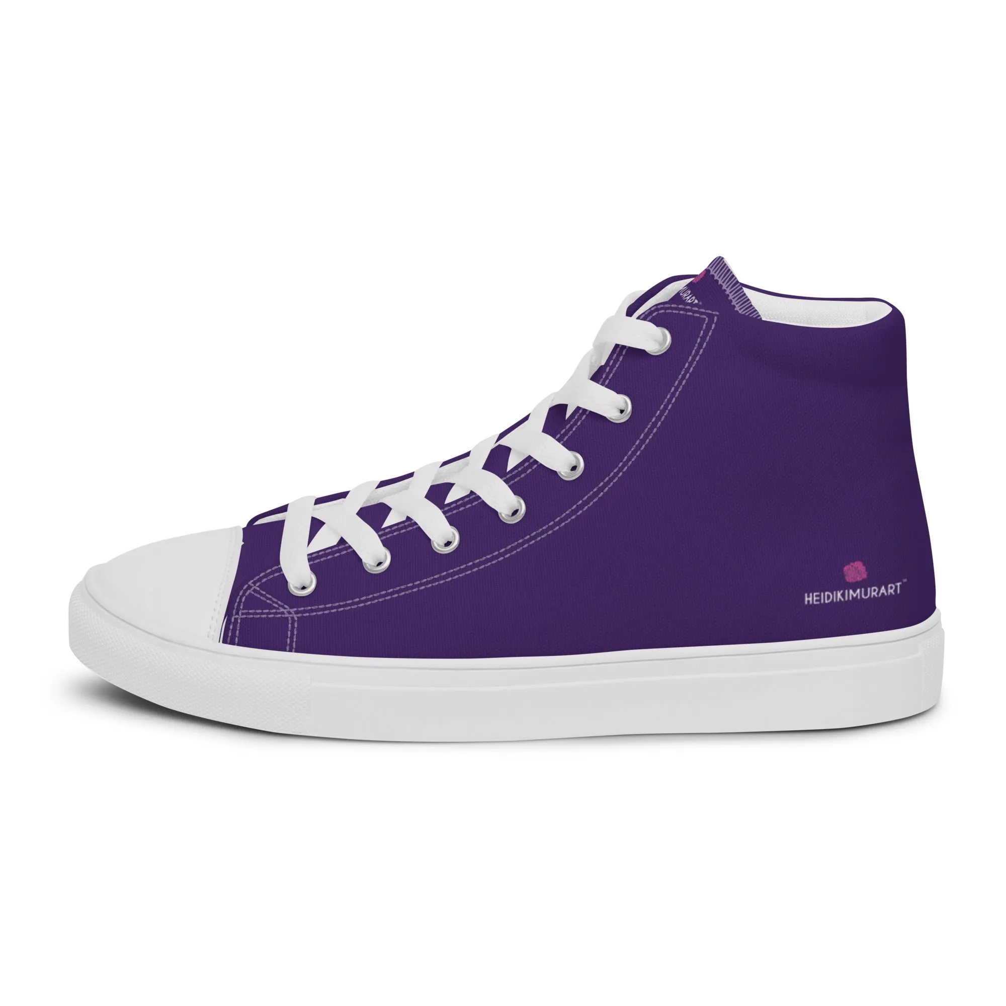 Dark Purple Men's High Tops, Solid Color Men’s high top canvas shoes