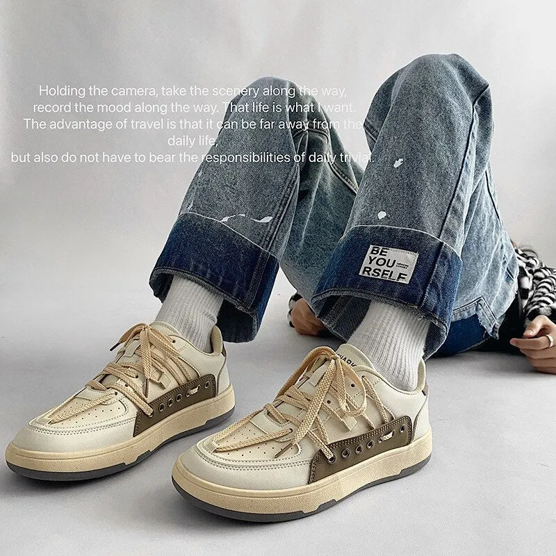 Designer Shoes Men Spring Trend Lace-up Sneakers Ins Harajuku Platform Men Board Shoes Spell Color Fashion Hip Hop Casual Shoes