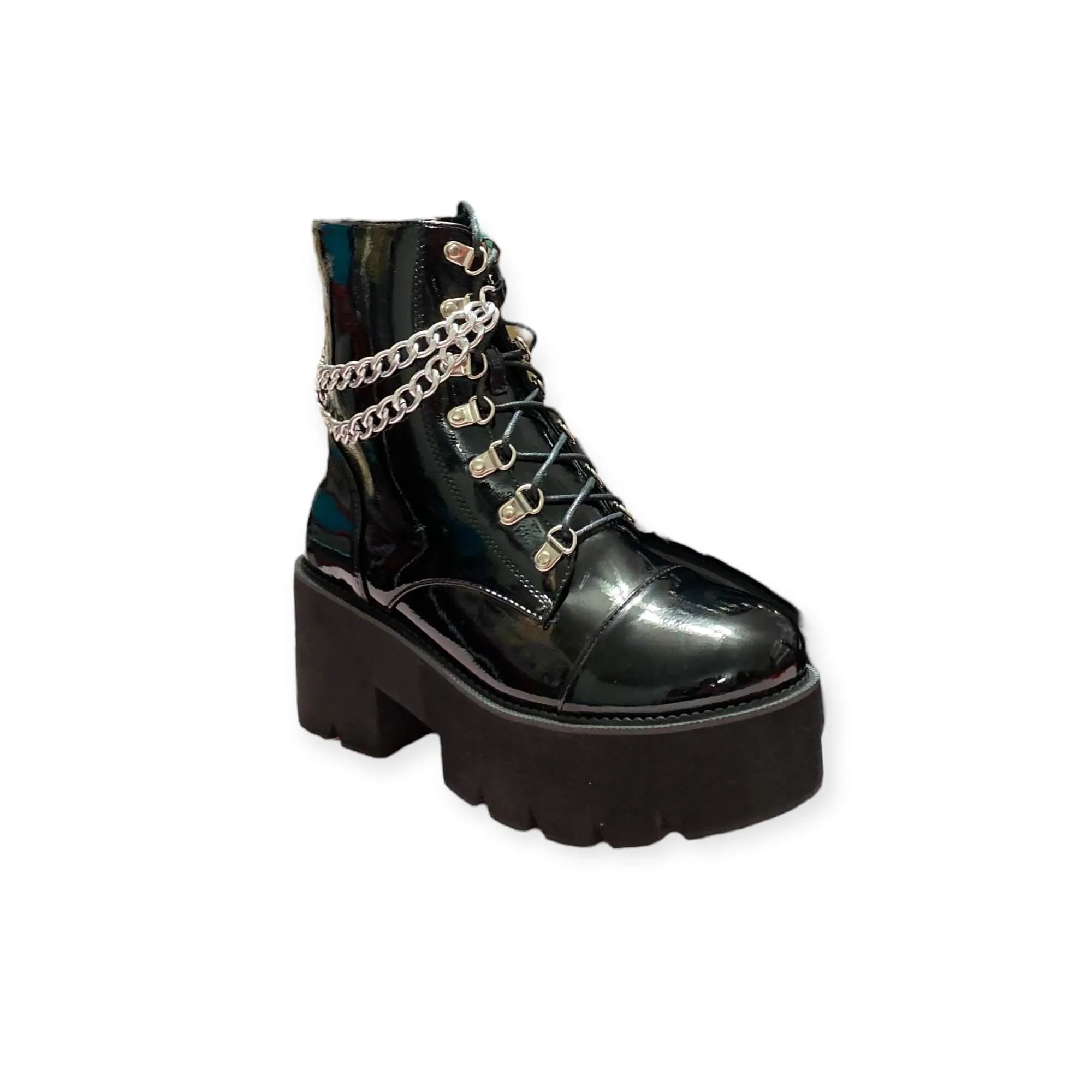 Edgy Black Patent Platform Combat Boots