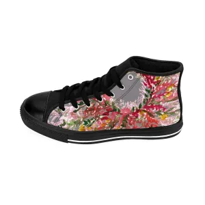 Gray Red Fall Floral Men's High Tops, Men's High-top Sneakers Tennis Running Fashion Shoes