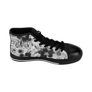 Grey Floral Women's Sneakers, Flower Print Designer High-top Sneakers Tennis Shoes (US Size: 6-12)