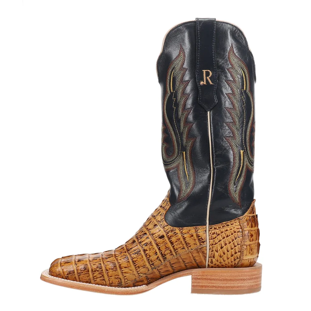 Hornback Caiman Tail Embroidered Square Toe Cowboy Boots