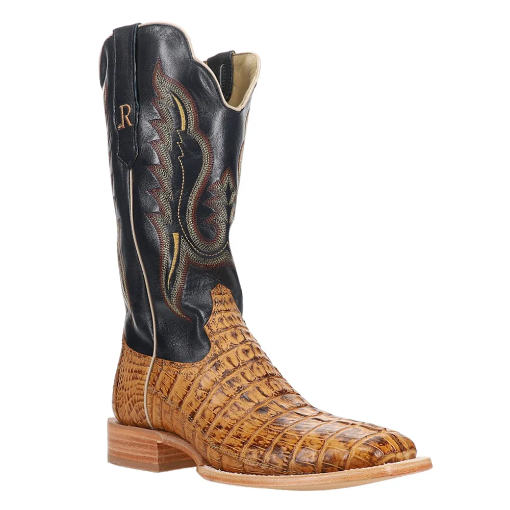 Hornback Caiman Tail Embroidered Square Toe Cowboy Boots