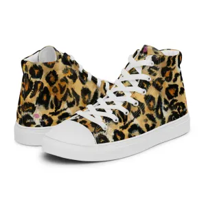 Leopard Animal Print Men's Sneakers, Brown Leopard Print Premium High Top Tennis Shoes For Men