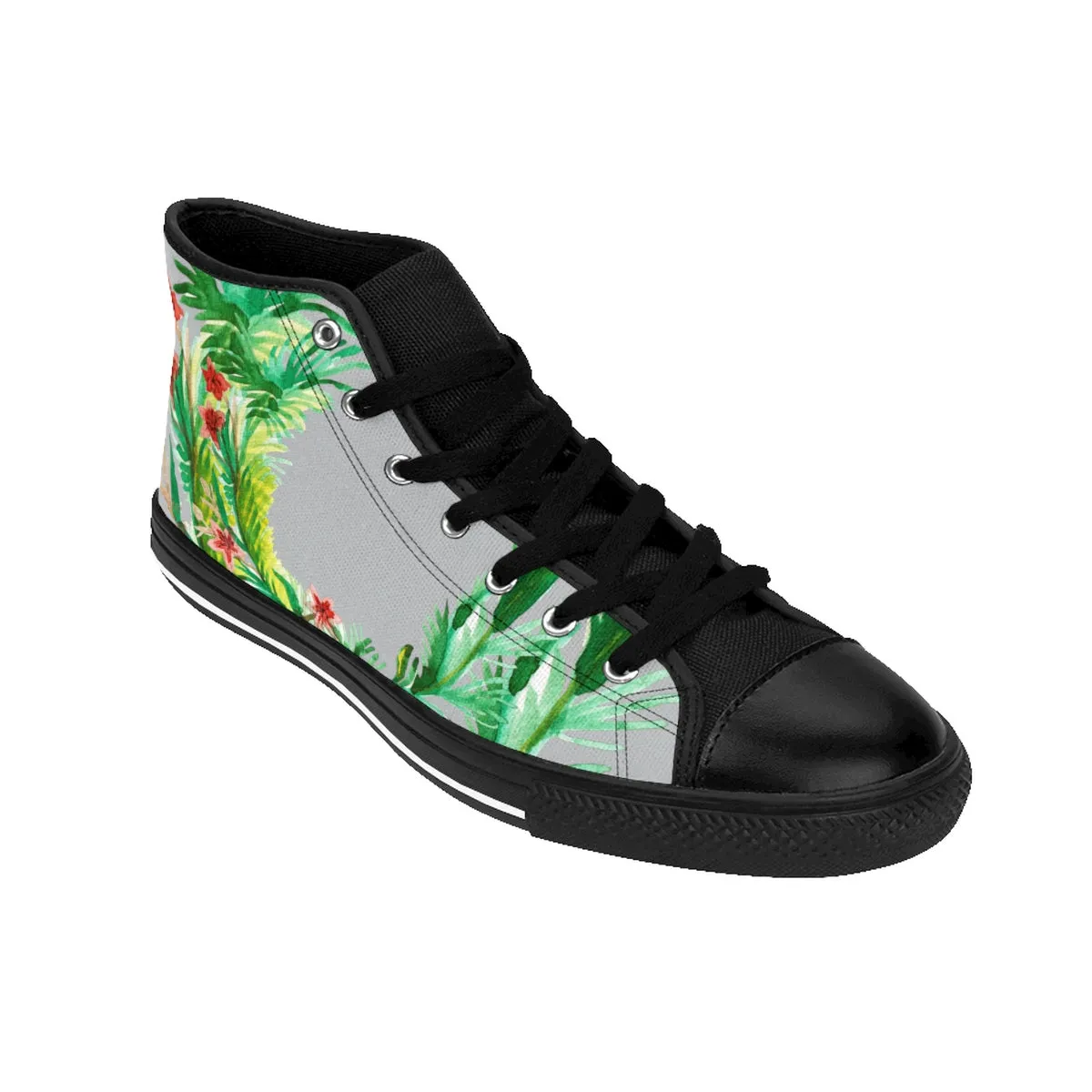 Light Gray Red Floral Men's Sneakers, High-top Sneakers Running Tennis Shoes For Men