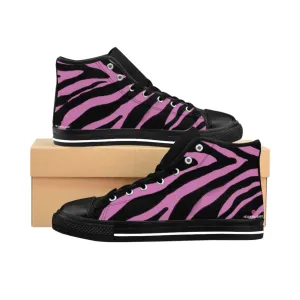 Light Pink Zebra Mens Sneakers, Zebra Striped Animal Print Men's Classic Sneakers Running Fashion Canvas High Top Shoes