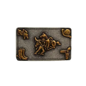 M&F Nocona Steer Wrestling Rectangle Belt Buckle 37598