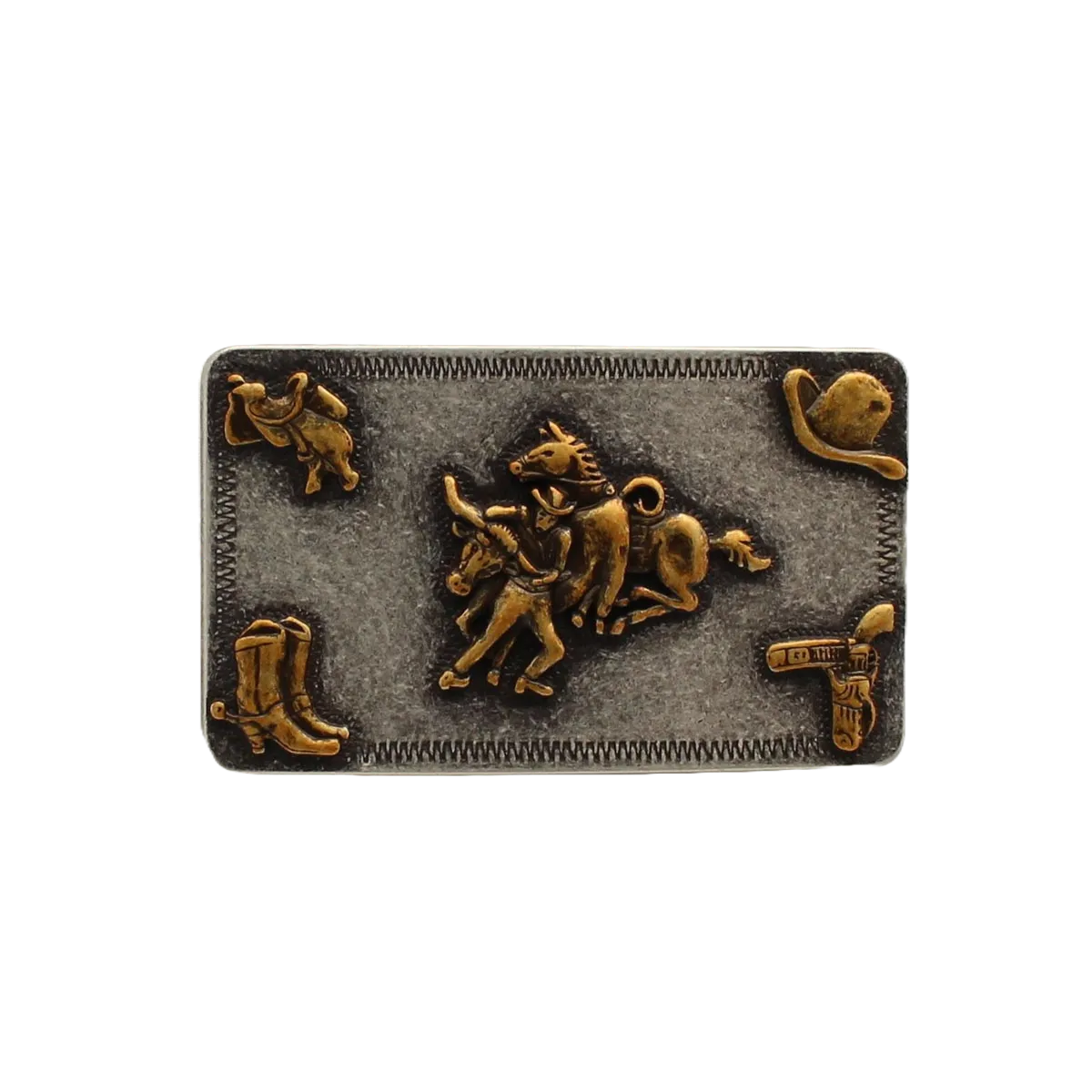 M&F Nocona Steer Wrestling Rectangle Belt Buckle 37598