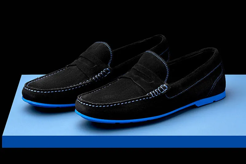 Mens Black & Blue Suede Driving Loafers