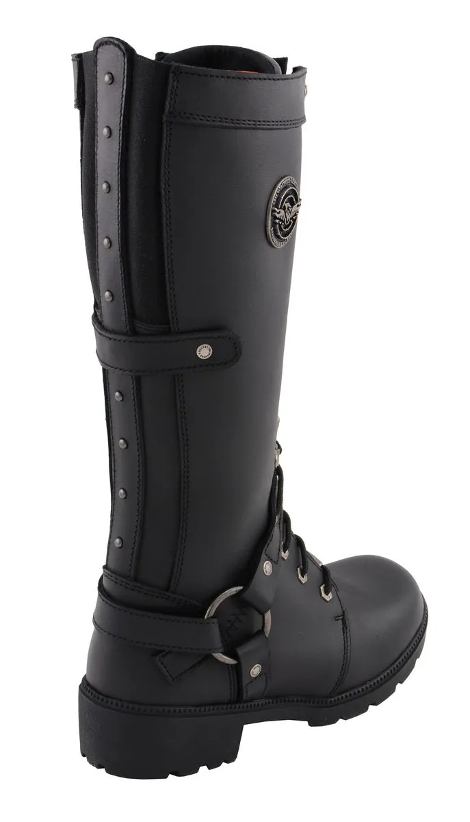 Milwaukee Leather MBL9380 Women's Black 'Jane' 15-inch Leather Combat Style Harness Boots