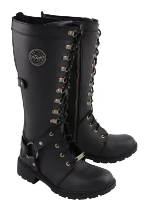 Milwaukee Leather MBL9380 Women's Black 'Jane' 15-inch Leather Combat Style Harness Boots