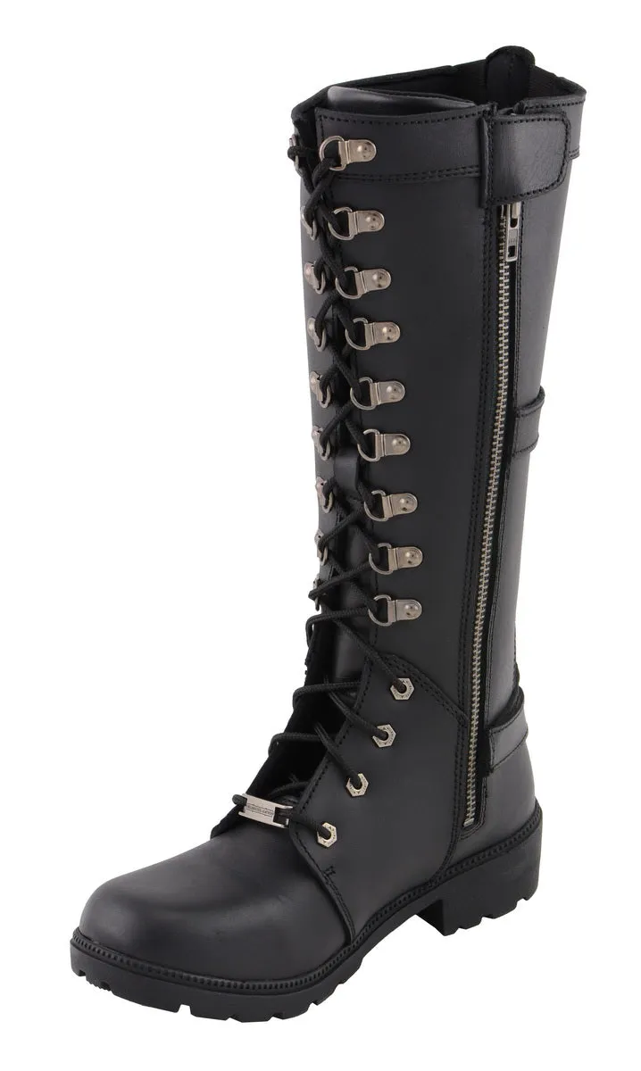 Milwaukee Leather MBL9380 Women's Black 'Jane' 15-inch Leather Combat Style Harness Boots