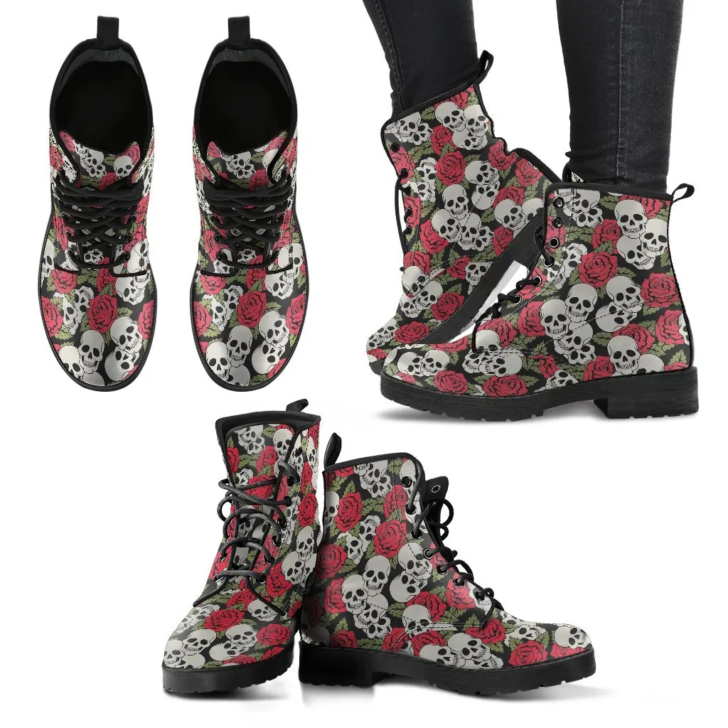 Red Roses and Skulls Women's Boots