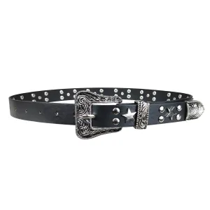 Sheriff Silver Stars Vintage Western Cowboy Leather Belt