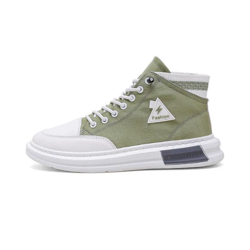 Spring Summer Green Fashion Men's High Top Sneakers Breathable Men Board Sneakers Casual Canvas Trainers Men zapatillas hombre