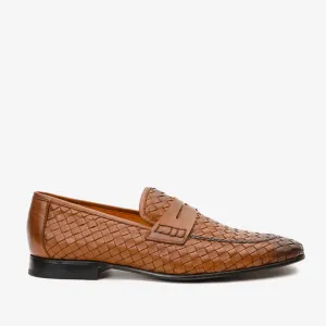 The Grand Woven Leather Tan Men Shoe Penny Loafer